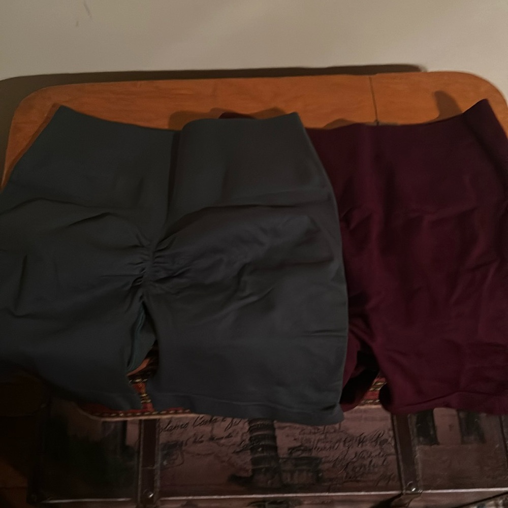 Exercise shorts, butt scrunched 2 pairs